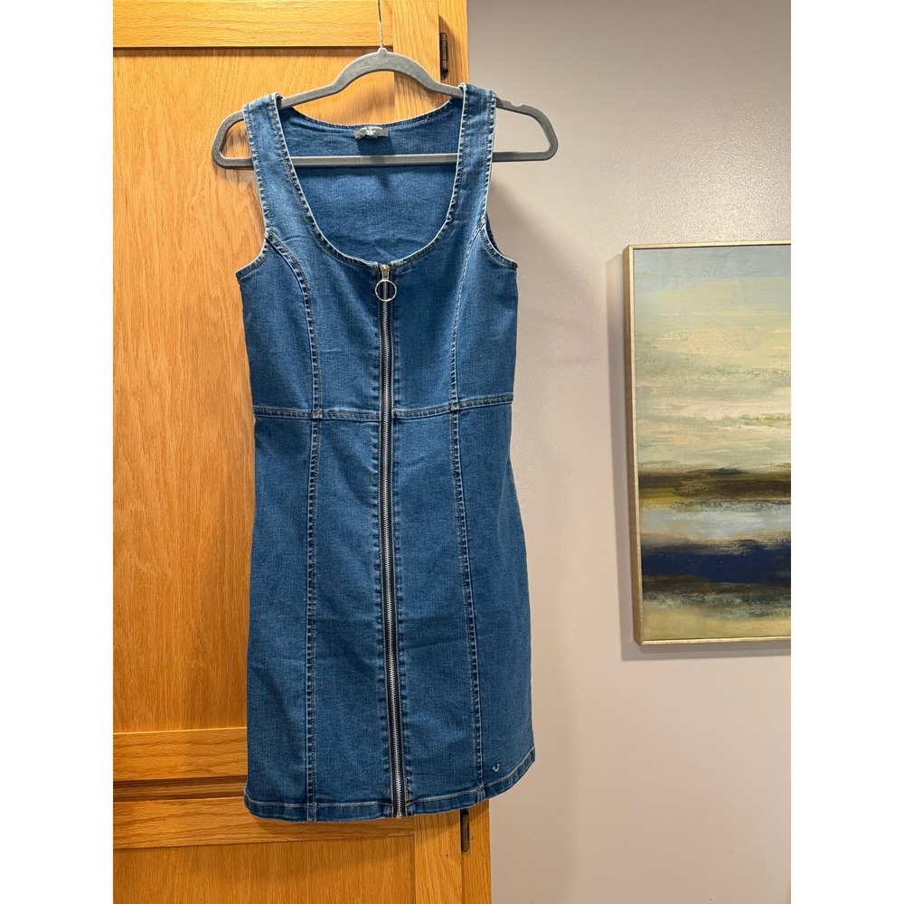 True Religion Women Blue Denim Full Zip Front Mini Dress Sleeveless S